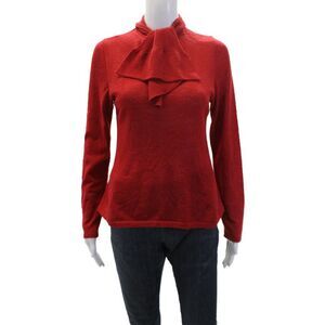 Dries Van Noten Womens Wool Short Sleeve V-neck Tie Front Top Red Size L